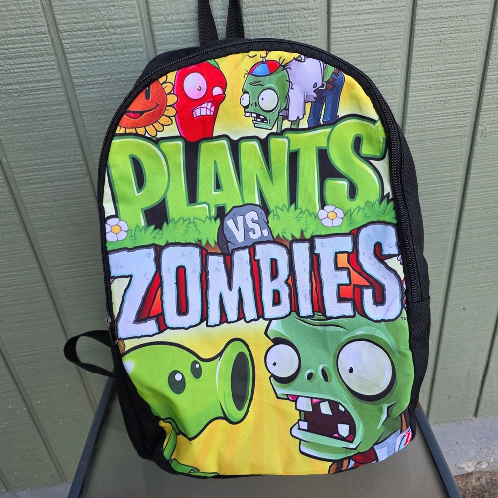 Plants vs Zombies Black Canvas Backpack Peashooter Zombie Graphic Kids Bag